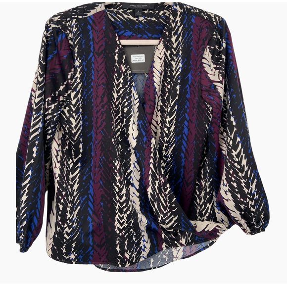 Marc New York Andrew Marc Faux Wrap Multicolor Long‎ Sleeves Top Small - Picture 1 of 9